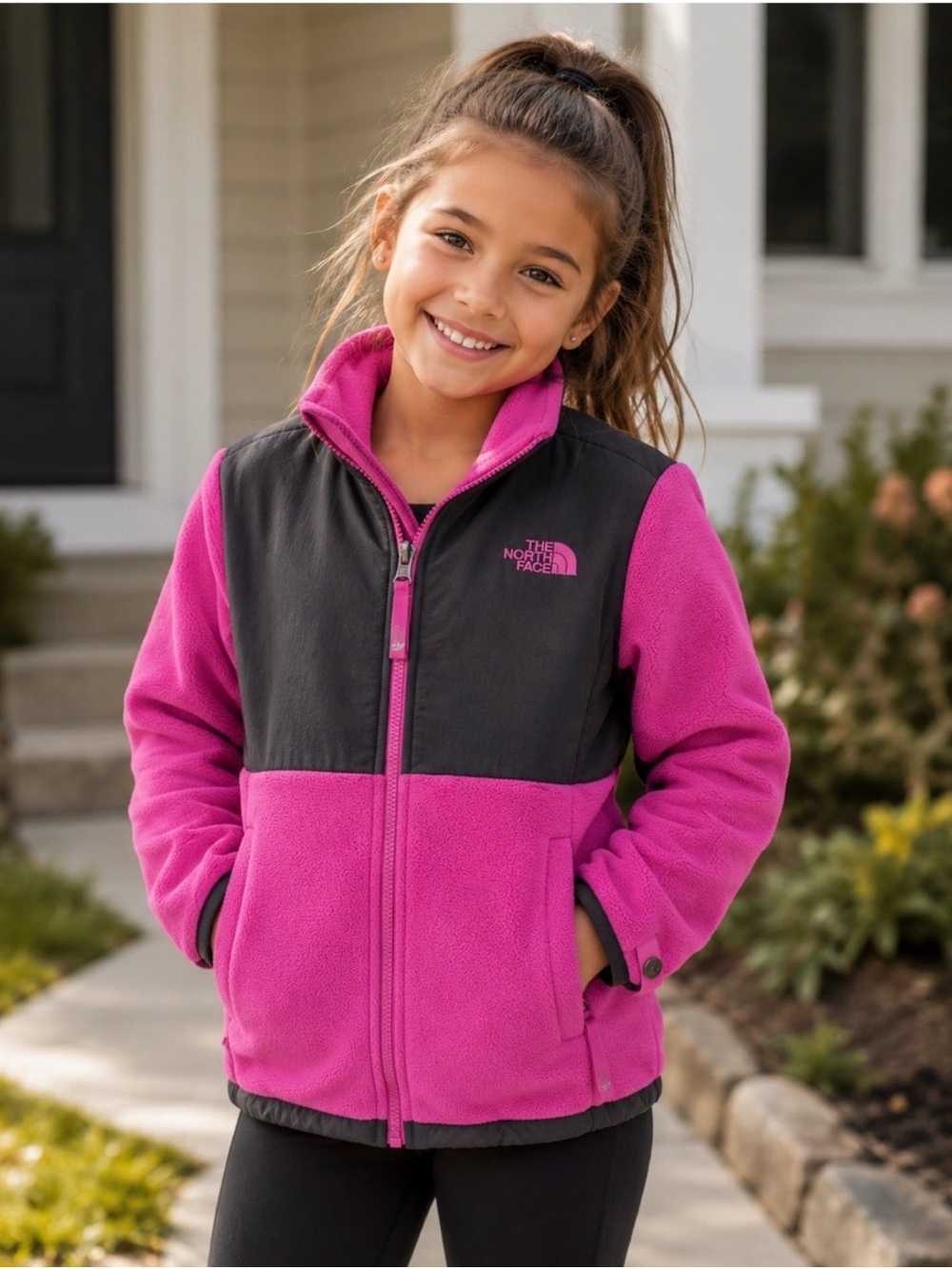 The North Face Girls Denali Fleece Jacket Pink Black Size Medium (10/12)
